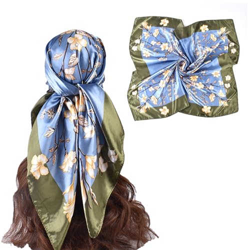 35 Inches Silk Head Scarf-Satin Hair Scarves Silk Bandana Scarf Headscarf for Women's Fashion Scarves - color: Butterfly Flowers