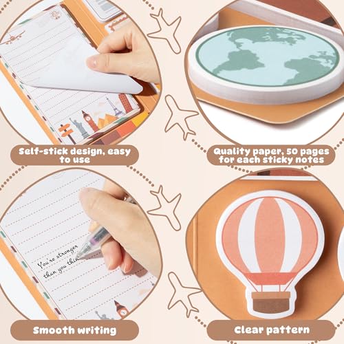 Xqumoi Let The Adventure Begin Sticky Notes Set - 550 Sheets - Travel Themed Self-Stick Notes Pads Divider Tabs Bundle Writing Memo Pads Journaling Planners Office Supplies Small Gift - color: 1pack-adventure