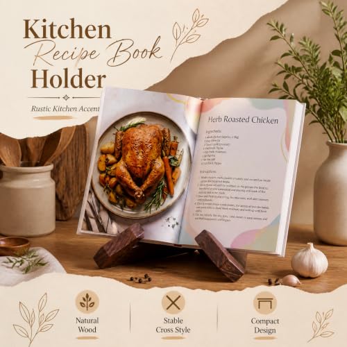 Cookbook Stand for Kitchen Counter, Wooden, Light Brown - color: Light Brown
