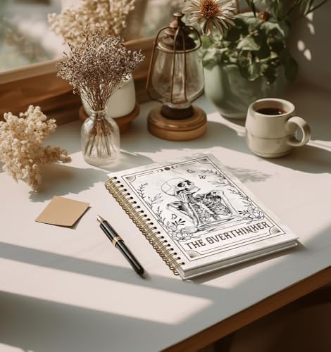 Overthinker Notebook for Men-CuteTarot Card Notebook Depression Quotes For Women Friends Gifts On Birthday Christmas Mother's Day,Gothic Goth Skull Gold Spiral Bound Hardcover,5.8"x8.3" - color: The overthinker