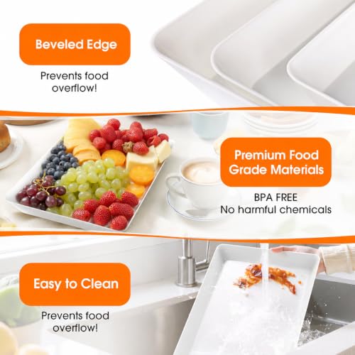White Plastic Serving Trays 3 Pack, Rectangle Appetizer Platters for Party