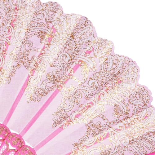 QIRMIZI 10 Pack Folding Handheld Fans,Silk Spanish Fan, Perfect for Weddings, Parties, and Dancing,Pink - color: Pink, size: 10 PACK