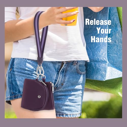 Mini Dual Pouch Wristlet Wallet for Women – Zip Around wristlet Keychain Wallet with 2 Wristlets, Ideal for Dog Walking, Coffee Runs & Lunch Break Essentials (Eggplant) - color: Eggplant