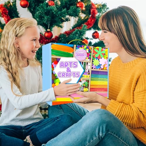 Arts and Crafts Supplies for Kids - 3000Pcs Craft Kit with Pipe Cleaners Crafts for Kids All in Art Crafting Box DIY School Supplies Materials Set Toys Gifts for Girls Boys Age 4 5 6 7 8 9 10 11 & 12 - color: Blue