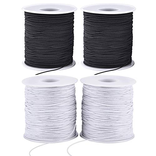 LUSTEMBER Stretchy String for Bracelets, 4 Rolls 1 mm Sturdy Elastic String Elastic Cord for Jewelry Making, Necklaces, Beading (2 Black+ 2 White) - size: 2 Black+2 White