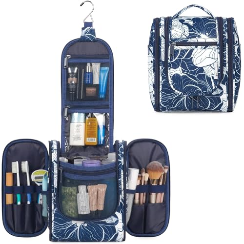 Narwey Hanging Travel Toiletry Bag for Women, Cosmetic Makeup Bag - color: B-Blue Lotus, size: Medium