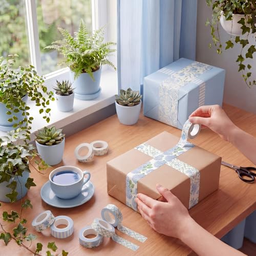 Gueevin 24 Rolls Floral Washi Tapes Set Scrapbook Supplies, Blue Hydrangea - style: Blue Hydrangea