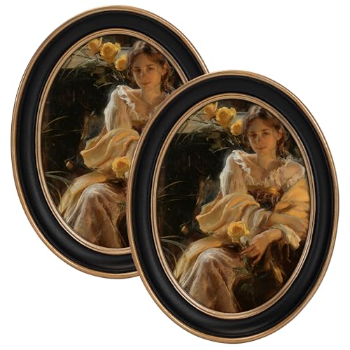 eletecpro 5x7 Oval Picture Frame with Real Glass Cover, Black, 2-Pack - color: Black, size: 5x7 Inches