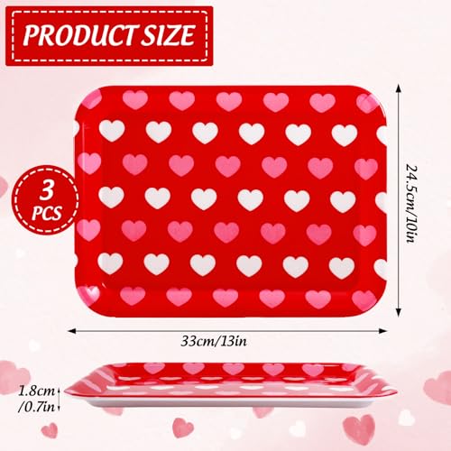 JarThenaAMCS 3Pcs Valentine' s Day Serving Trays Reusable Serving Dishes Red Pink Heart Decorative Platter for Wedding Party Sharing Snacks Fruits Dessert, 13 x 10 Inch - style: Red Pink Heart