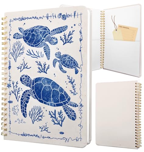 Cute Spiral Notebook Journal A5 6x9 Note Book with Pocket, Turtle - color: Save Turtle