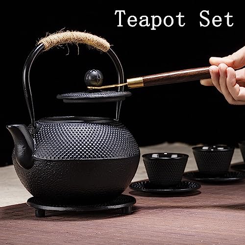YJX 40.6 fl oz Cast Iron Teapot Set, Tea Set with Cups and Saucers - size: 1200 ml with Cups and Saucers