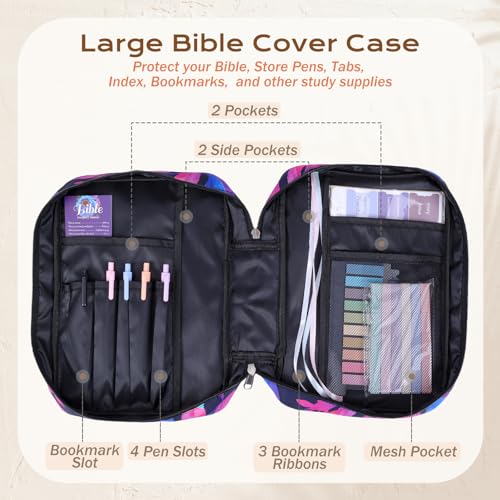 XKDOUS Bible Cover Case for Women Bible Bag Journaling Kit w/Study Supplies - color: Canvas Purple, size: Large