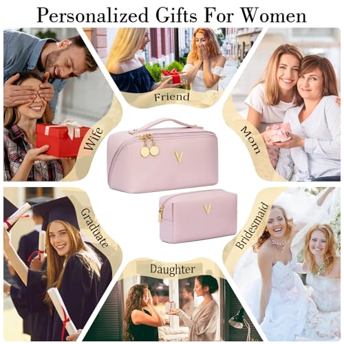 Initial Makeup Bag Personalized Gift for Women Teen Girls - color: Pink, style: V