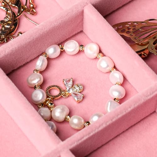 Frebeauty 24 Grid Earring Organizer,Velvet Jewelry Tray with Clear Lid - color: Pink, size: 24 Grid