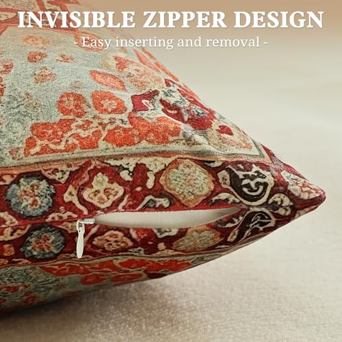 Boho Soft Vintage Velvet Throw Pillow Covers 18x18 in, 2 Pack - color: Orange, size: 18" x 18" (Pack of 2)