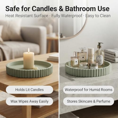 11" Round Concrete Decorative Centerpiece Tray for Coffee Table Sage Green - color: Sage Green Color