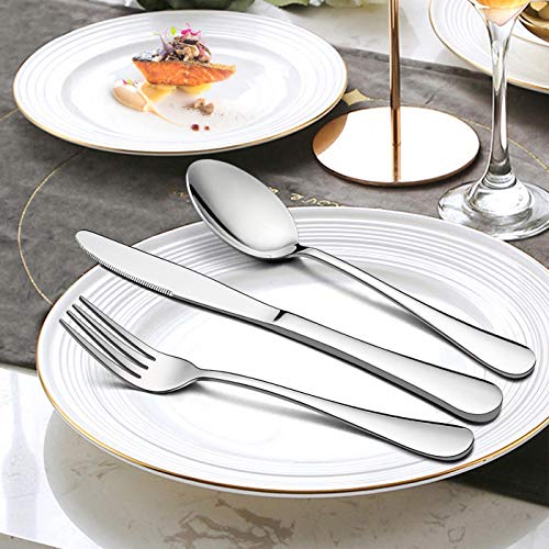 LIANYU 72Pcs Silverware Set with Steak Knives, Flatware Cutlery Set for 12 - color: Silver