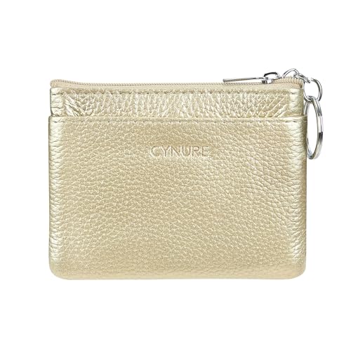 Women Genuine Leather Coin Purse Keychain Change Purse - color: Gold