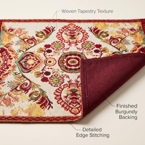 Tache Fall Placemats Set of 4, Burgundy Orange Ivory Woven Tapestry Place Mats, Elegant Paisley 13 x 19 Inch Dining Table Mats for Autumn Harvest Thanksgiving Decor