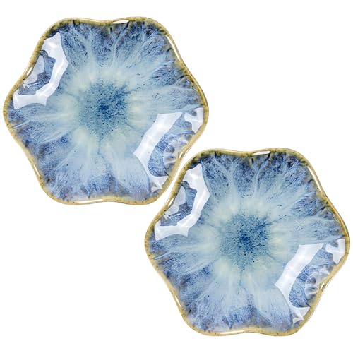 2Pcs Ceramic Jewelry Dish - Lotus Leaf Shape, for Ring Holder Necklace Small Key, Suitable for Mother Friend Sister, Gifts for Women, Cute Plate Trinket Tray, Home Decor (Light Blue-2PCS) - color: Light Blue-2PCS