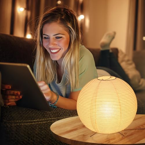 Lurrose Rice Paper Lamp Desk Floor Lantern Nightstand Bedside Smalll Lamps for Bedroom Living Room Office Classroom Dorm (Ball, 9.8"x9.8"Inch)