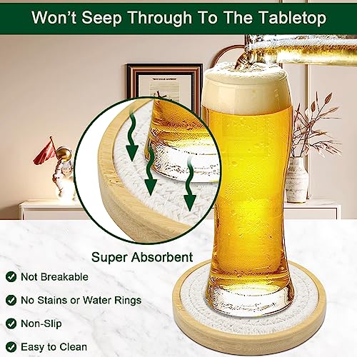 Wood Coasters for Drinks, Eykao Absorbent Coaster Sets of 5, Woven Drink Coasters for Coffee Table, Housewarming Gift for Farmhouse Home Decor,4 inches - color: White