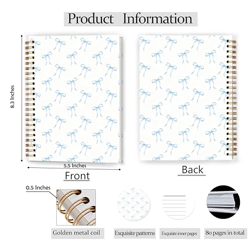 GDJIEGBC Preppy Blue Ribbon Bow Notebook 5.5x8.3in - color: Color-G