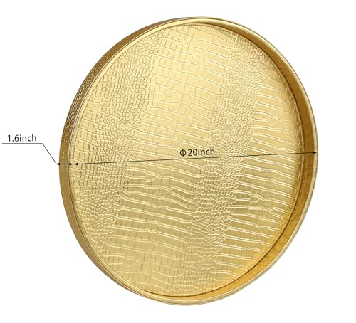 HofferRuffer Round Serving Tray 20'', Elegant Faux Leather Circle Ottoman Table Tray, Serve Tea Coffee Breakfast in Bedroom Living Room Kitchen (Gold, 20") - color: Gold, size: 20"