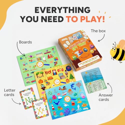 Flashcards Spy that! by Kidrox Squad – Spy that Letter Game for Kids Ages 3+, 20 Double-Sided Picture Search Boards with 400+ Objects, Alphabet Learning Game for Toddlers and Families - color: Spy That