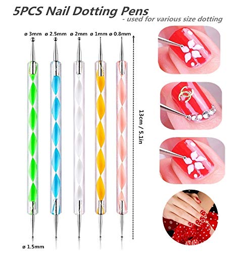 FULINJOY 20PCS Nail Art Design Tools, 15PCS Painting Brushes Set (Black) with 5PCS Dotting Pens