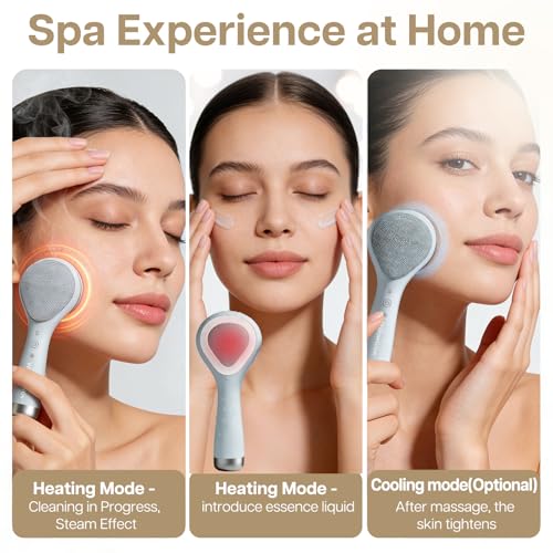 Face Scrubber, Thermal & Cooling Modes, Face Brush, Deep Pore Cleansing, Silicone Face Scrubber, Electric Sonic Vibrations, Facial Cleansing Brush, Waterproof Home Spa & Travel Skincare