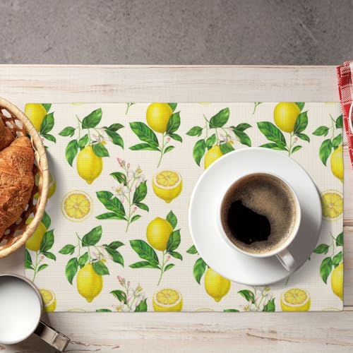 Yellow Lemons Floral Placemats Set of 6 12x18 Inch - color: Yellow Green, size: Set of 6