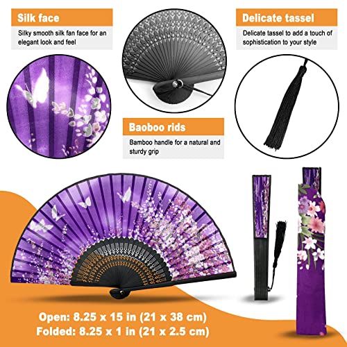 Hand Fan for Women Foldable - Folding Chinese Japanese Vintage Bamboo Silk Fan - Ideal for Hot Flashes, Church, EDM, Festivals, Dancing and Gifts (Sakura-Purple) - color: Sakura-purple