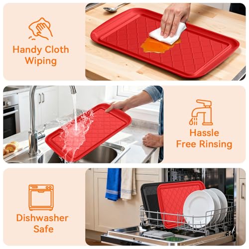 Grilling Prep & Serve Trays for Party Set of 2, Large BBQ Serving Platters - color: Black & Red