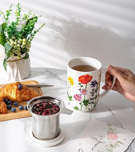 AmorArc Tea Cup With Infuser and Lid, 18oz Loose Leaf Tea Mug With Steeper - color: Wild Flowers