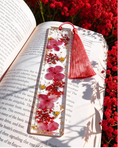 Buleens 2PCS Bookmarks for Women - Pink Blue Book Marks for Readers Book Lovers, Personalized Handmade Dried Flower Resin Pressed Flowers Bookmark with Tassels, Pretty and Aesthetic - color: Pink Blue
