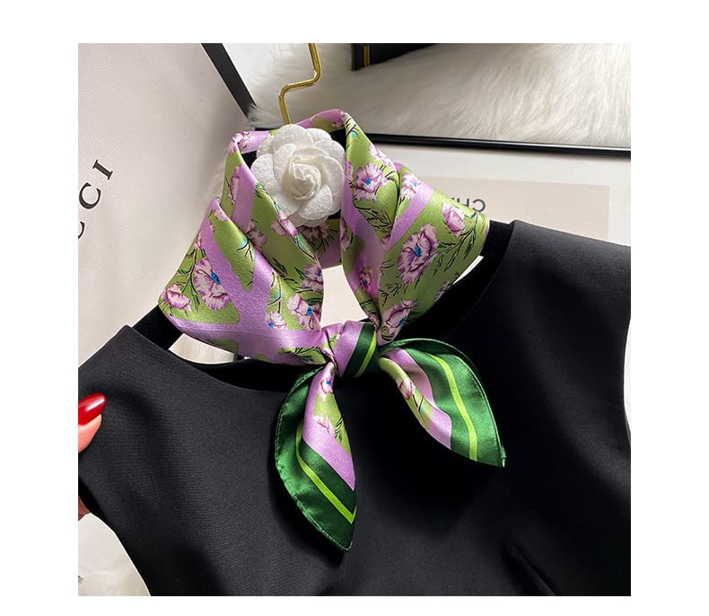 100% Mulberry Silk Scarfs Small Square Scarf 21"x21" Neck Scarf for Women - color: 23-pink+green