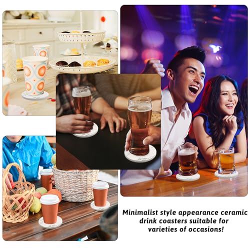 Coaster Set of 4, Ceramic Drink Coasters with Holder, 4 Inch Round - style: 4 coasters Style B