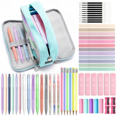 MoKo Pencil Case with Supplies, 59Pcs Aesthetic School Set, Blue - color: Blue-59P