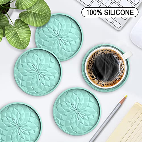ME.FAN Silicone Coasters with Holder,[6 Pack] Drinking Coasters - Cup Mat for Hot or Cold Drinks, Thickened, Non-Slip, Non-stick,Deep Tray Mint Green - color: Mint Green