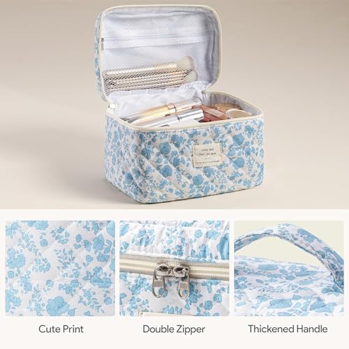 HBselect Quilted Makeup Bag, 3Pcs Cotton Large Travel Makeup Bags Organizer - color: A-3PCS-Floral 6