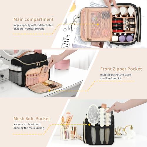 CUBETASTIC Travel Makeup Bag, Large Makeup Case Organizer, Cosmetic Storage - color: Black