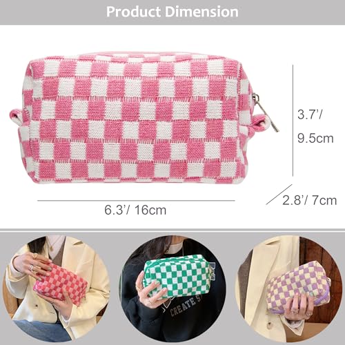 PAZIMIIK Checkered Makeup Bag for Purse, Small Travel Cosmetic Pouch,Pink - color: Pink