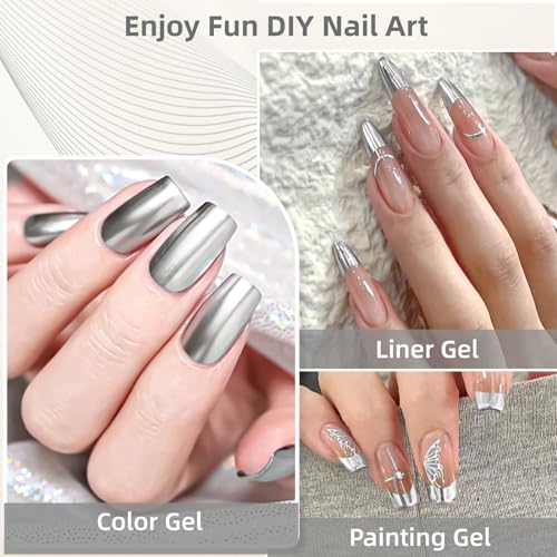 Silver Metallic Gel Liner Nail Polish 3D Mirror Chrome Gel French Tips - color: Sliver