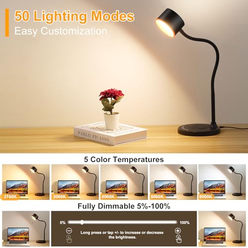 LiFMIRA Desk lamp with 2 USB Charging Ports, Touch Control Desk Light Black - color: Black