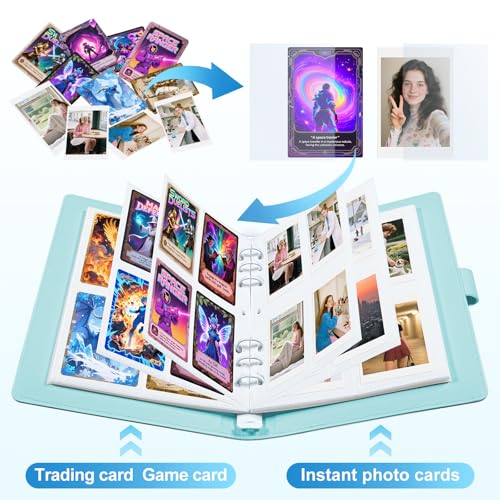 2x3 Photo Album, Clip-In PU Leather Cover A5 Photocard Binder, 200 Pockets, Compatible with Fujifilm Instax Mini & Polaroid Camera, Scrapbook for Instant Photos (Blue) - color: White-Blue