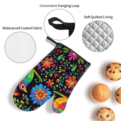 4 Pcs Mexican Flower Oven Mitts and Potholders,Kitchen Oven Glove with Pot Holders,Non-Slip Gloves High Heat Resistant 500 Degree for BBQ, Grill, Baking, Cooking, Oven, Microwave