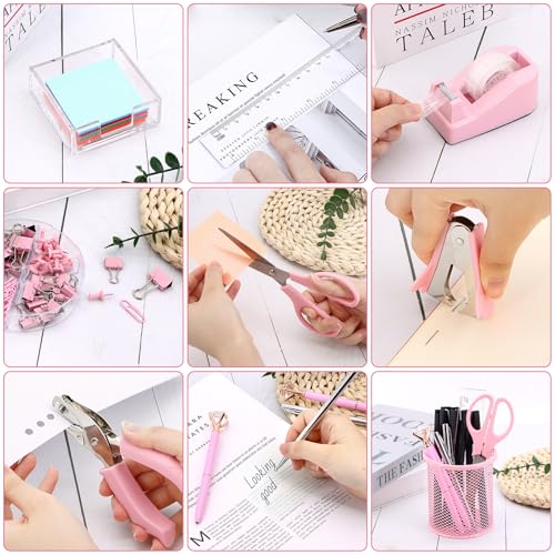 17 IN 1 Office Desk Organizer Set for Back to School Supplies Accessories - color: Pink