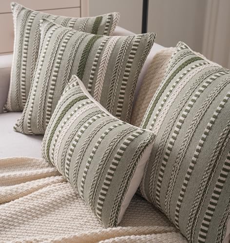 Cethom Boho Throw Pillow Covers 18x18 Inch Set of 2, Farmhouse Decorative Couch Pillow Cases, Green Accent Pillows of Bed, Sofa Bedroom Living Room Home Decor Cushion Cover - color: Green, size: 18" x 18" (Pack of 2)