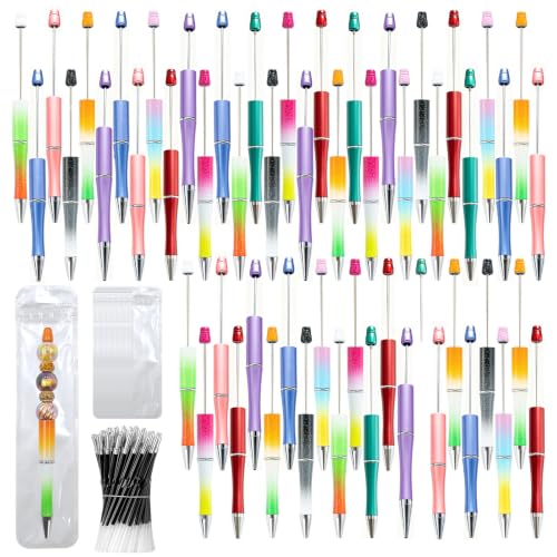 150 Pieces DIY Beadable Pen Kit – 50 Plastic Ballpoint Pens with Refills & Bags – School Supplies, Office Accessories & Decorative Items for Students & Teachers (Gradient Colors) - color: B-Multicolor 02, size: 50
